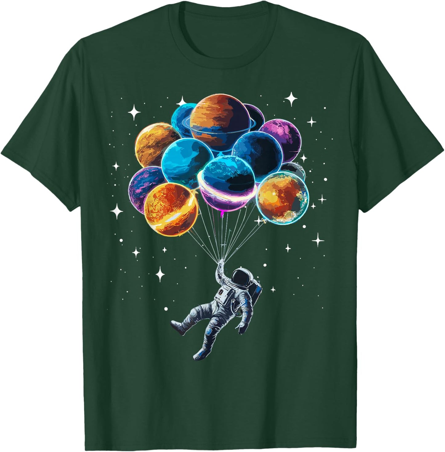 Space Astronaut Holding Planet Balloons Space T-Shirt - T-Shirt | Forest