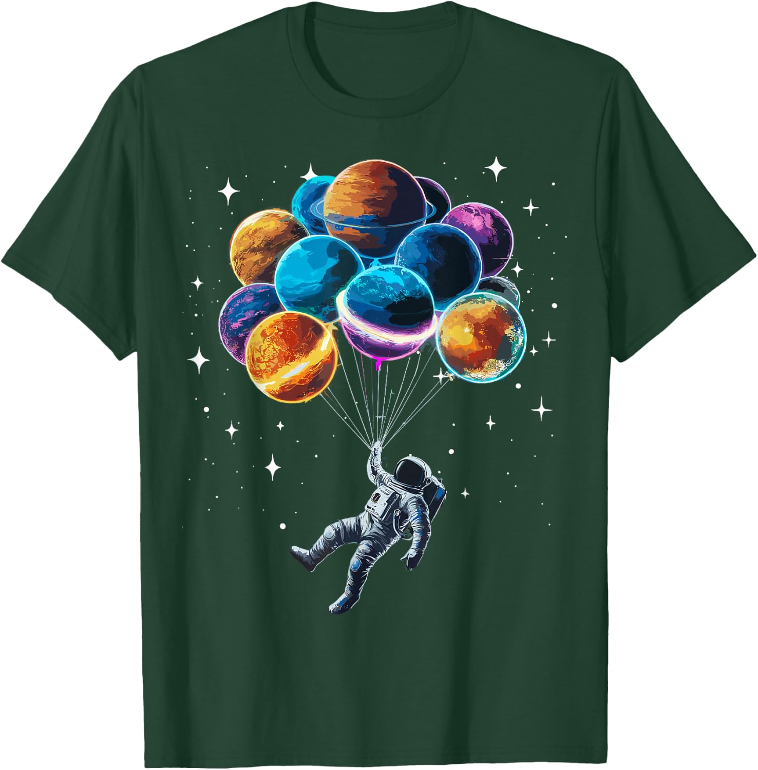 Space Astronaut Holding Planet Balloons Space T-Shirt - T-Shirt | Forest