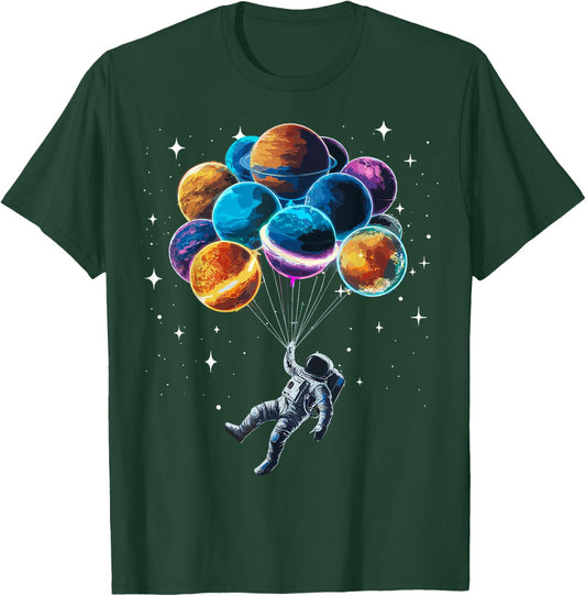Space Astronaut Holding Planet Balloons Space T-Shirt - T-Shirt | Forest