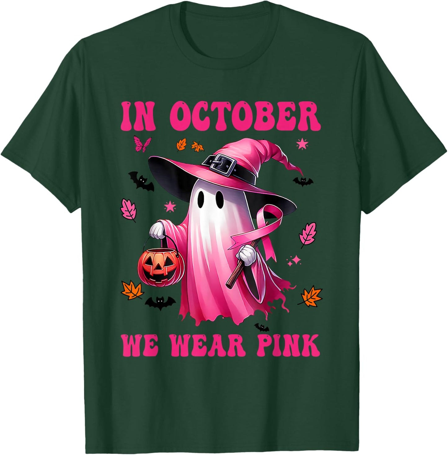 In October We Wear Pink Ghost Fighting Breast Cancer T-Shirt - T-Shirt | Forest
