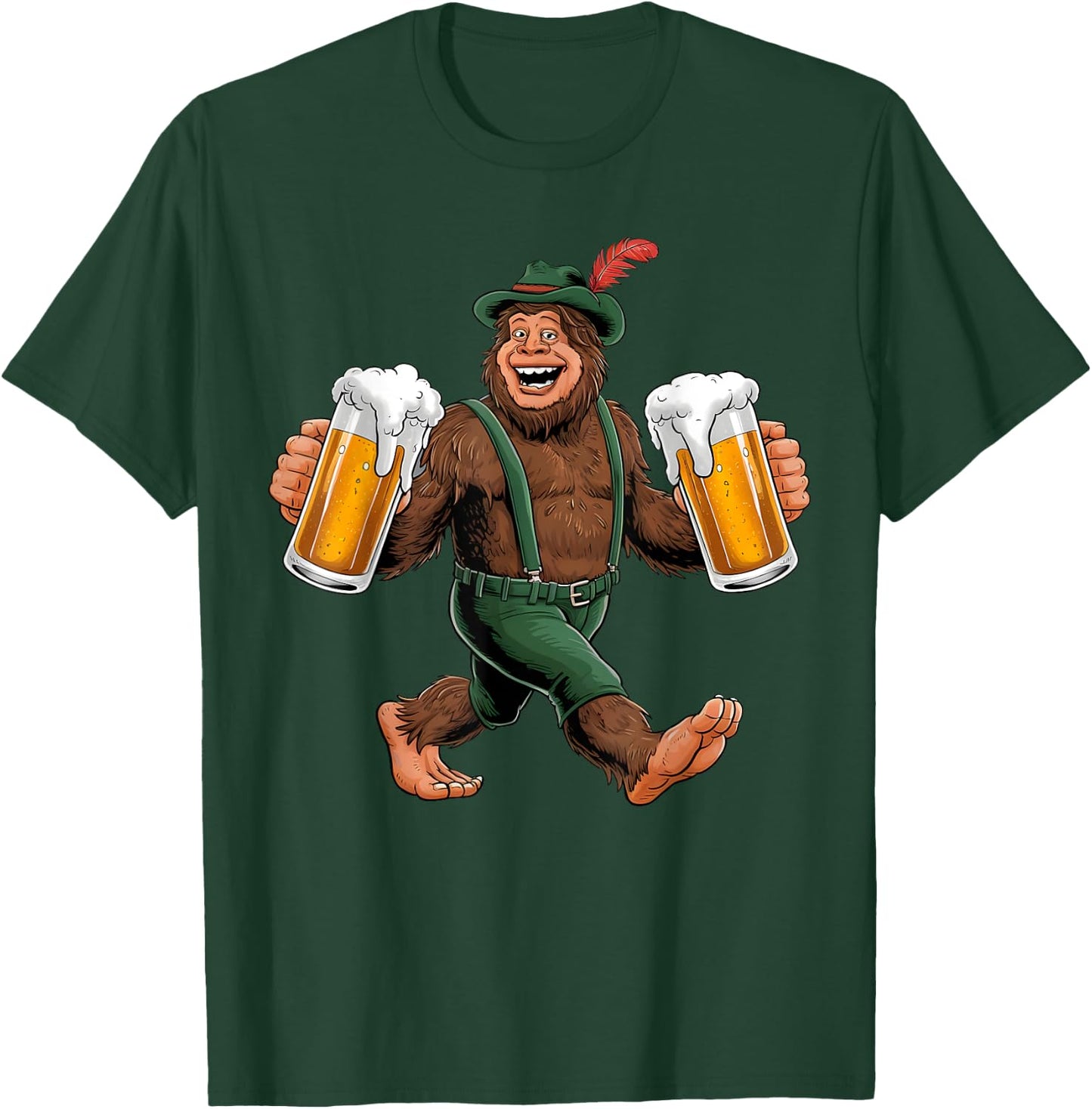 Bigfoot Oktoberfest Lederhosen Prost Beer Mug Drinking Team T-Shirt - T-Shirt | Forest