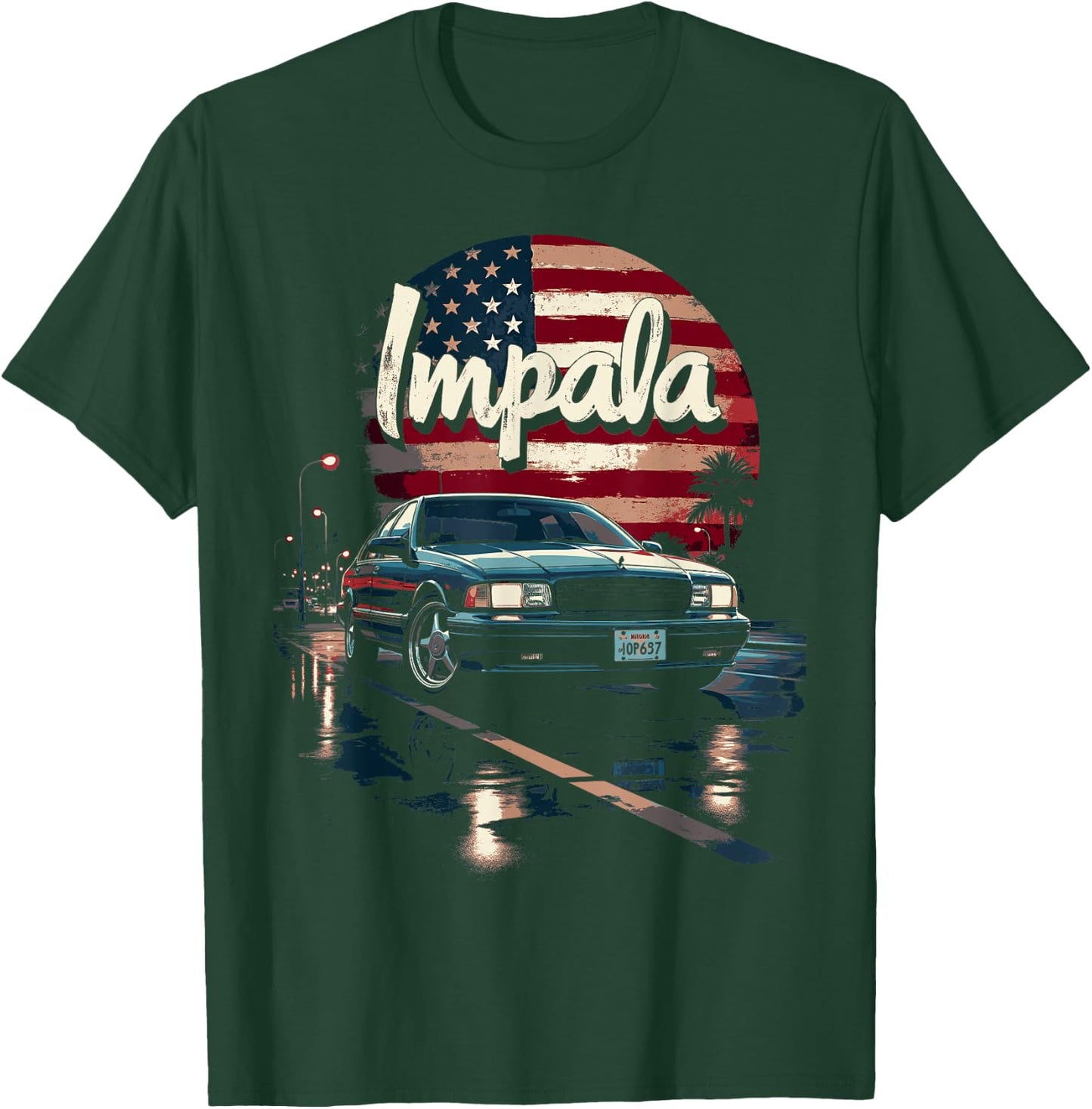 Impala B Body American Flag Impala SS Car 94-96 Coupe T-Shirt - T-Shirt | Forest