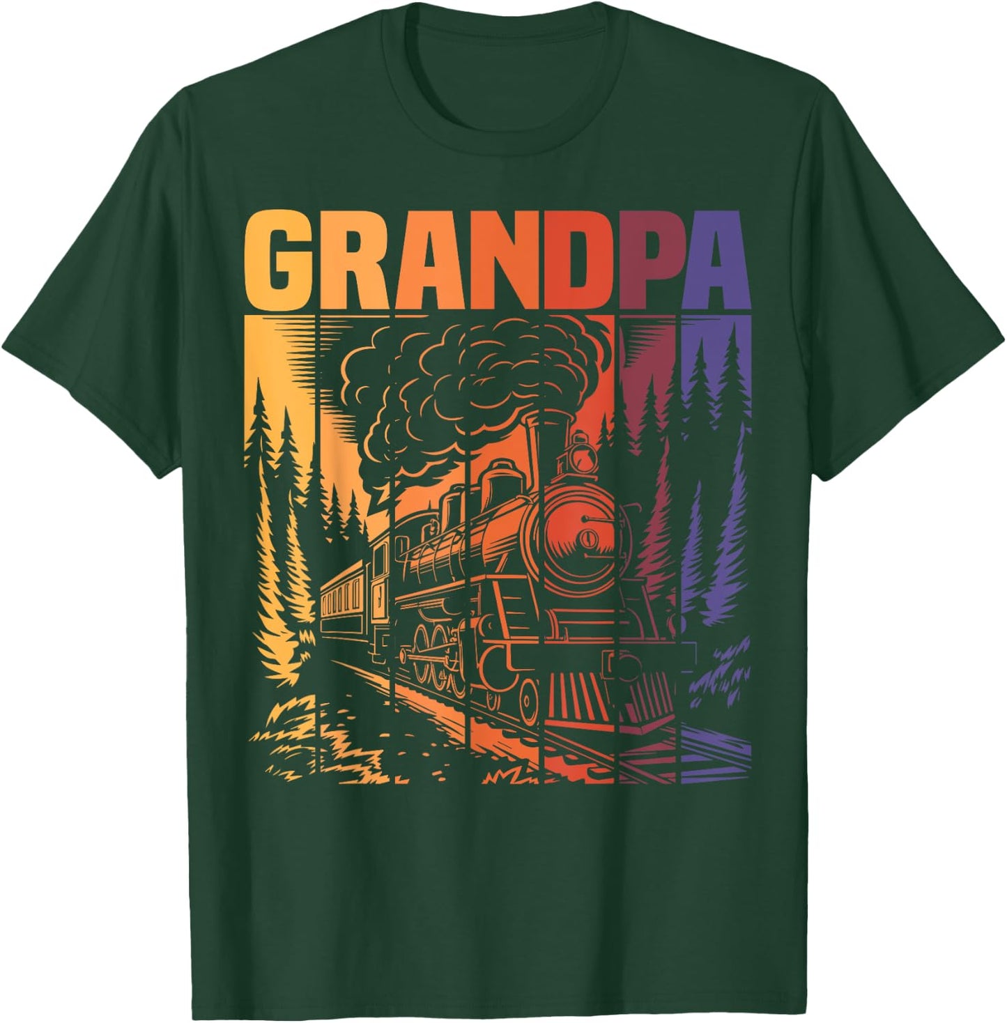 Grandpa Matching Family Railroad Retro Train Birthday Party T-Shirt - T-Shirt | Forest
