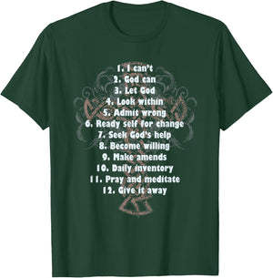 philosophy Celebrate Recovery Christian Cross 12 Step Guide - , Black, Small, Short Sleeve, Classic Fit, Cotton 90% Polyester 10% T-Shirt - T-Shirt | Forest