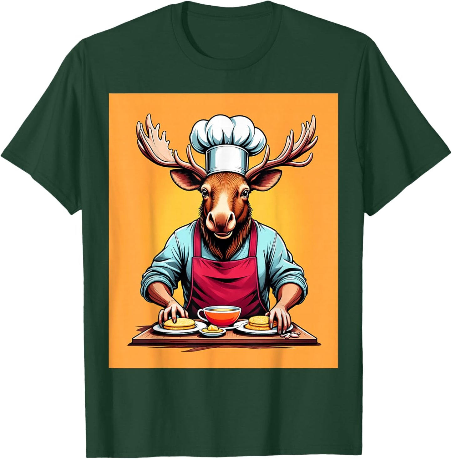 Chef Moose Cooking Pancakes T-Shirt - T-Shirt | Forest