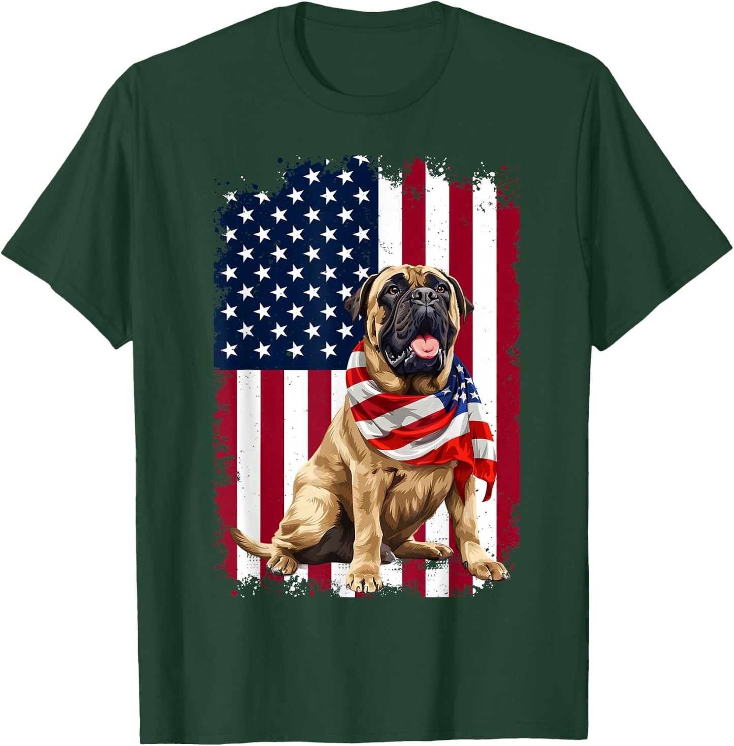 English Mastiff American Flag 4th of July English Mastiff T-Shirt - T-Shirt | Forest