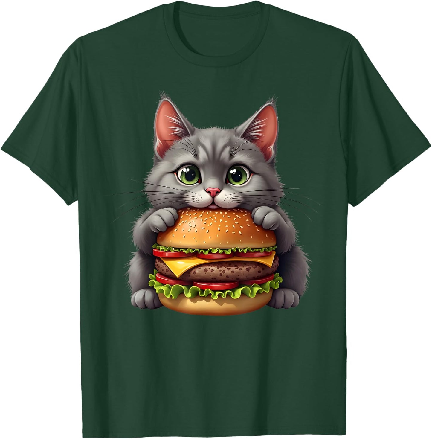 Funny Fast Food Cat Burger Lover Cute Cats Cheeseburger Men Women Kids T-Shirt - T-Shirt | Forest