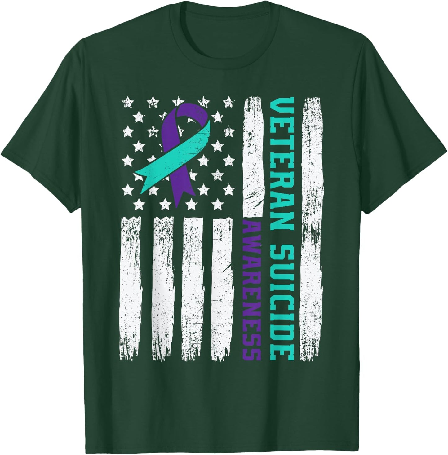 American Veteran Suicide Awareness Month America Flag Retro T-Shirt - T-Shirt | Forest