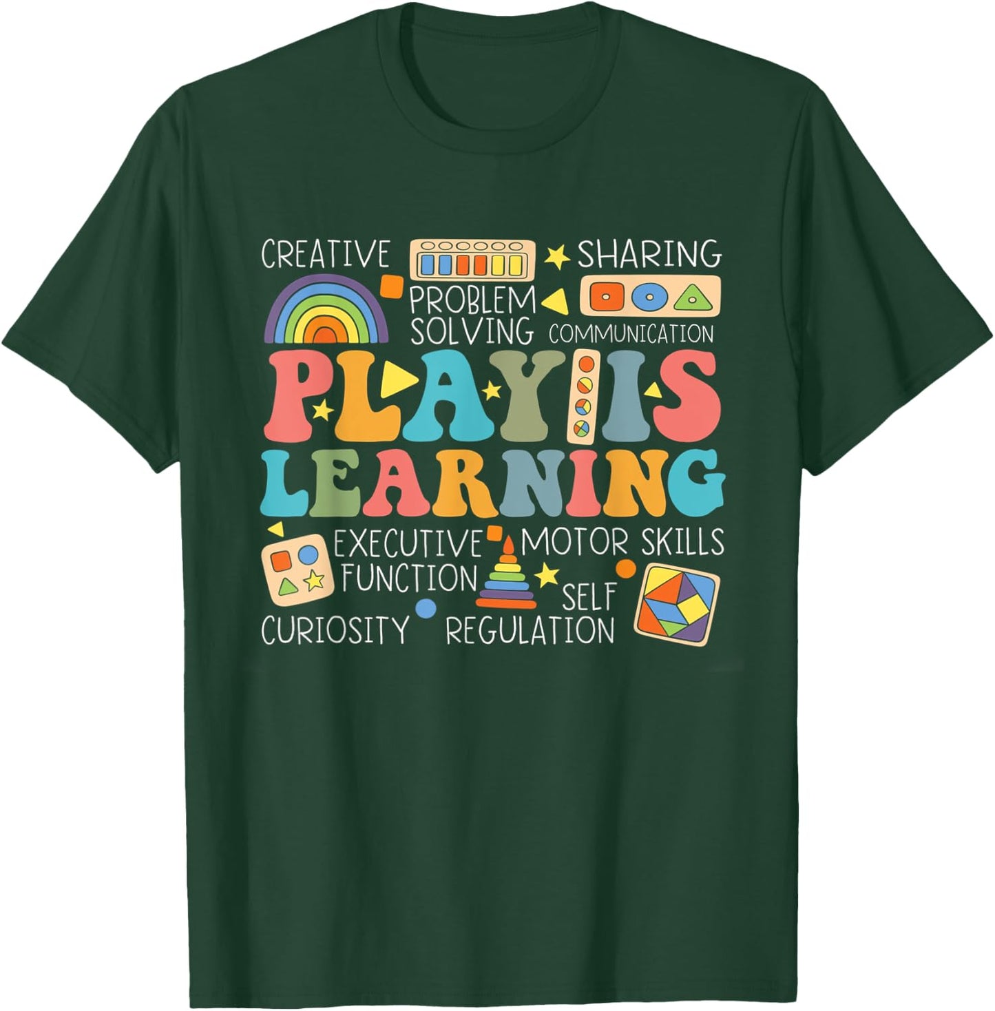 Groovy Play Is Learning Kindergarten Teacher Appreciation Men Women T-Shirt - T-Shirt | Forest