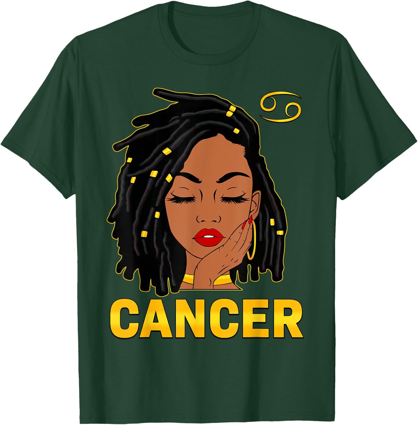 Cancer Queen Loc'd Hair Black Woman Zodiac Sign Birthday T-Shirt - T-Shirt | Forest