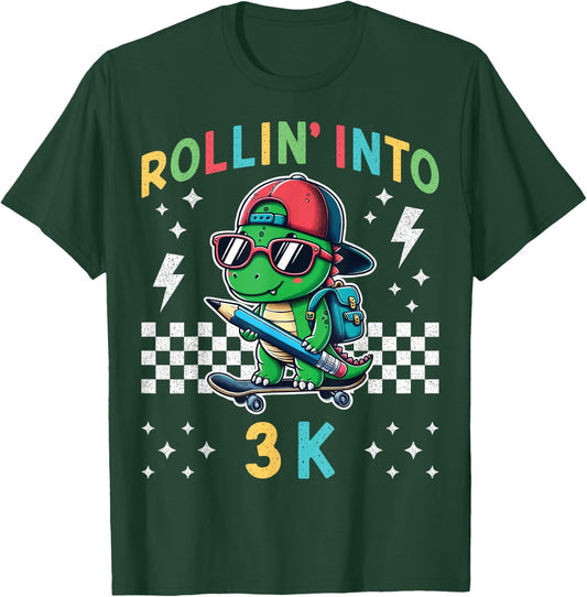 Rollin Into 3K Dinosaur First Day of K3 Kid I’m Ready for 3K T-Shirt - T-Shirt | Forest