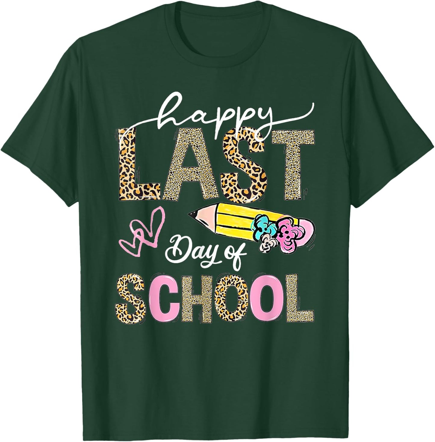 Happy Last Day Of School Leopard Teacher Student Kids Girls T-Shirt - T-Shirt | Forest