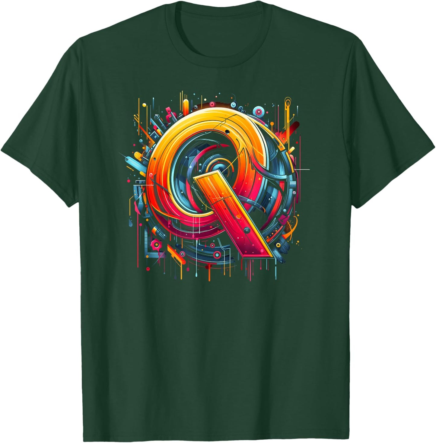 Initial Name Letter Q Alphabet In Graffiti Art Style T-Shirt - T-Shirt | Forest