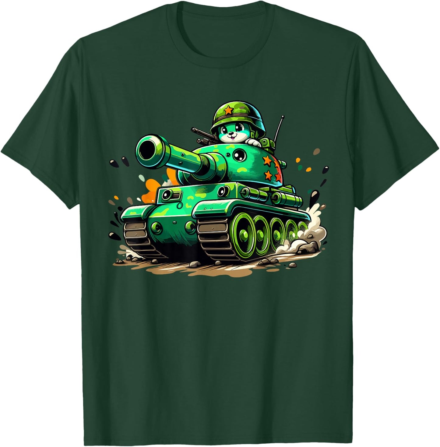 Cartoon Tank Boys Army Tank Military Adventure T-Shirt - T-Shirt | Forest
