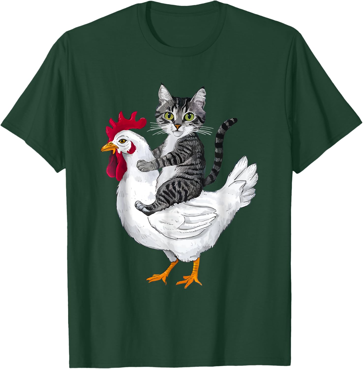 Funny Cat Riding Chicken Women Girls Kids T-Shirt - T-Shirt | Forest