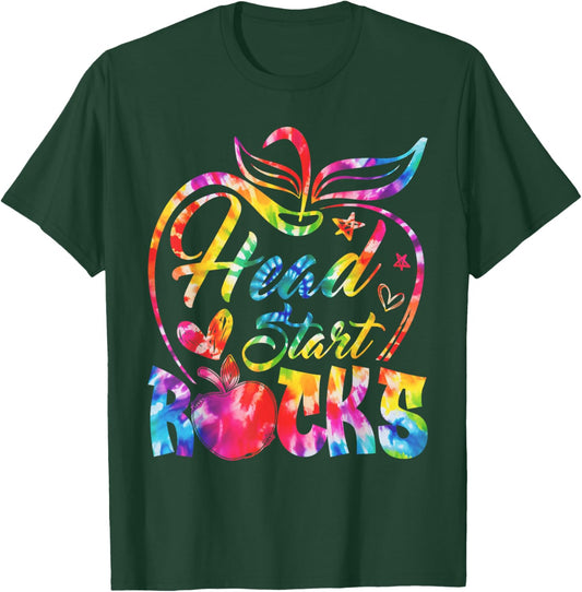 Head Start Rocks Teachers Educators Tie Dye Back To School T-Shirt - T-Shirt | Forest