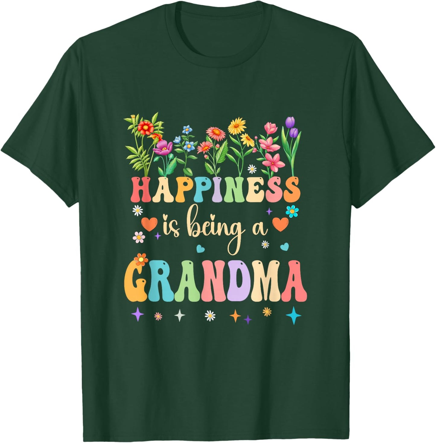 Happiness Is Being A Grandma Floral Design Grandma T-Shirt - T-Shirt | Forest