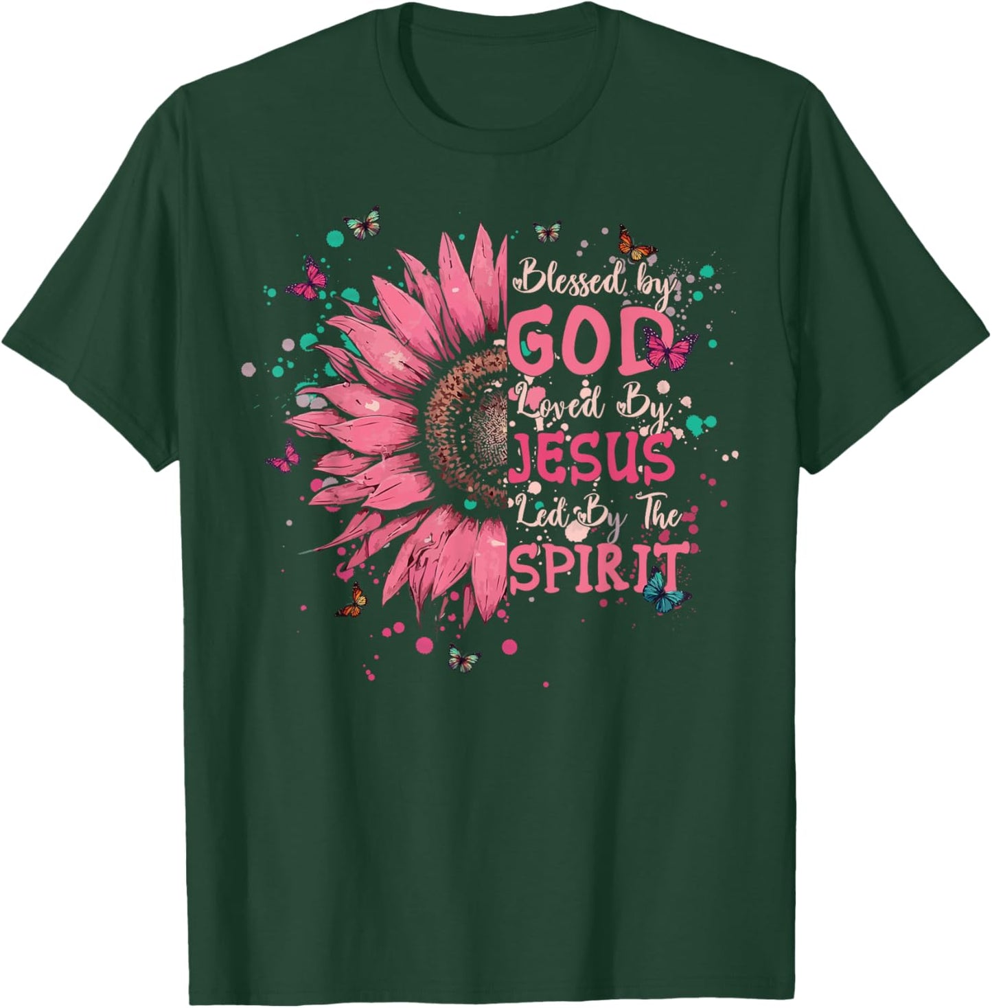 Blessed by God Loved by Jesus Christian Cross Sunflower T-Shirt - T-Shirt | Forest