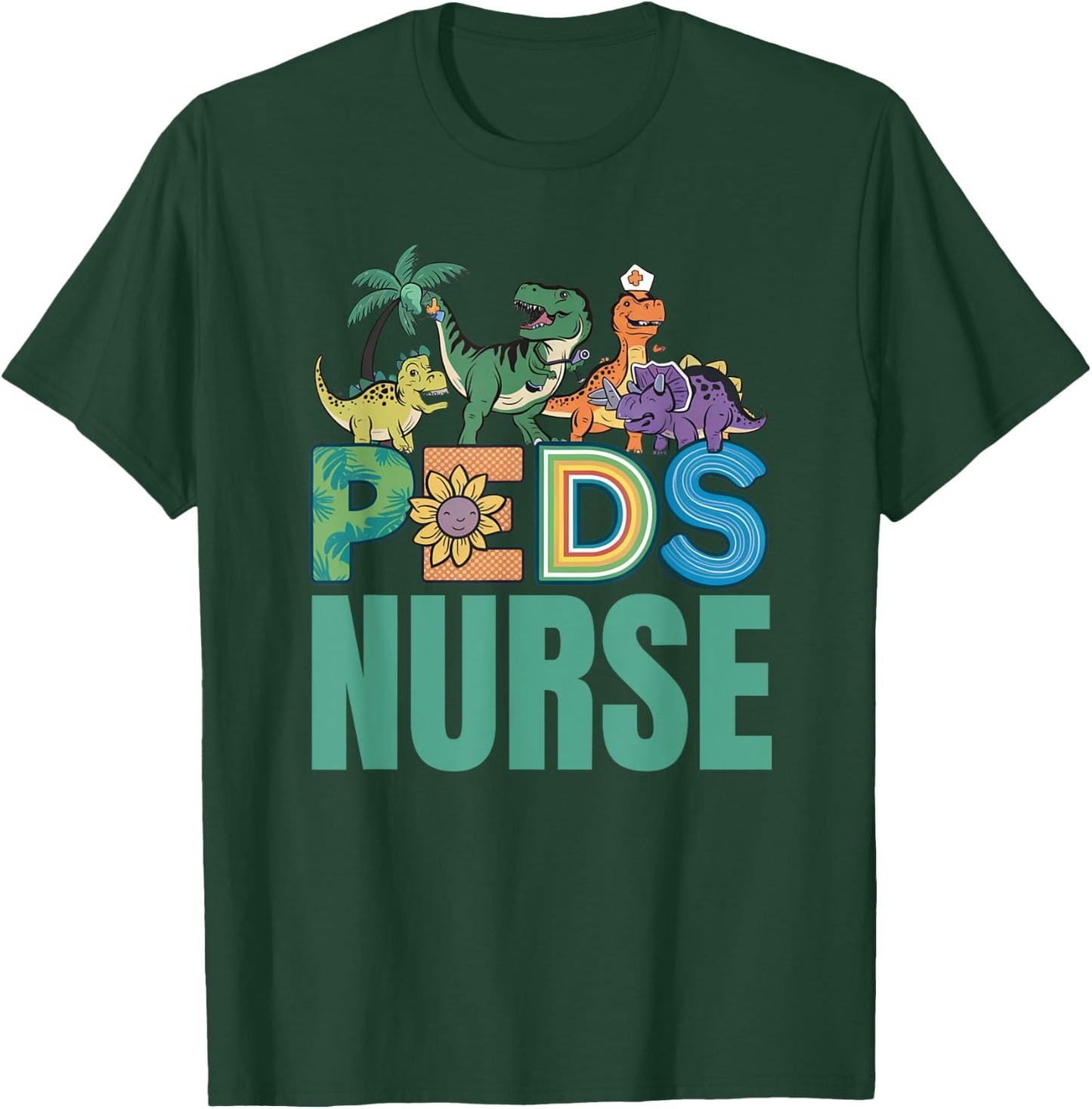 Pediatric Nurse Dinosaurus Squad Cute Nurse Gifts T-Shirt - T-Shirt | Forest