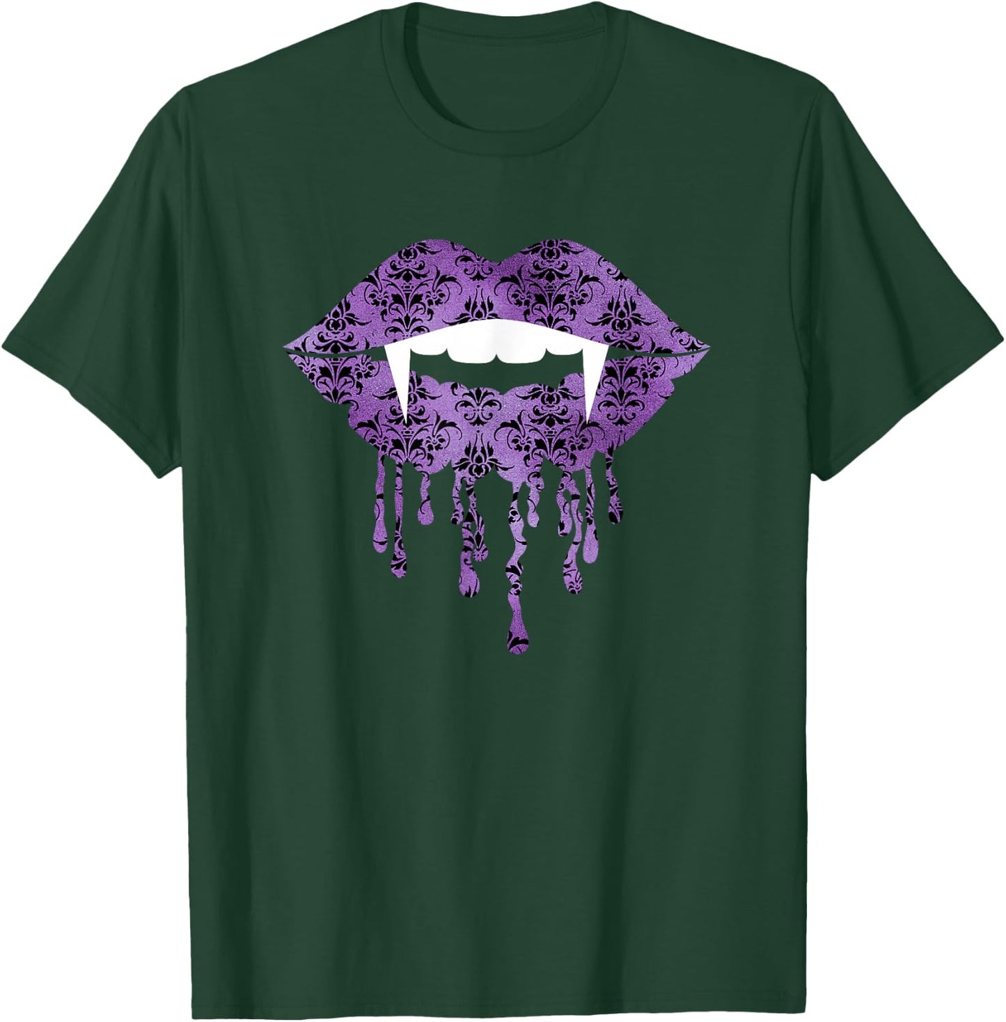 Purple Damask - Vampire Fangs Drip Lips Gothic Halloween T-Shirt - T-Shirt | Forest