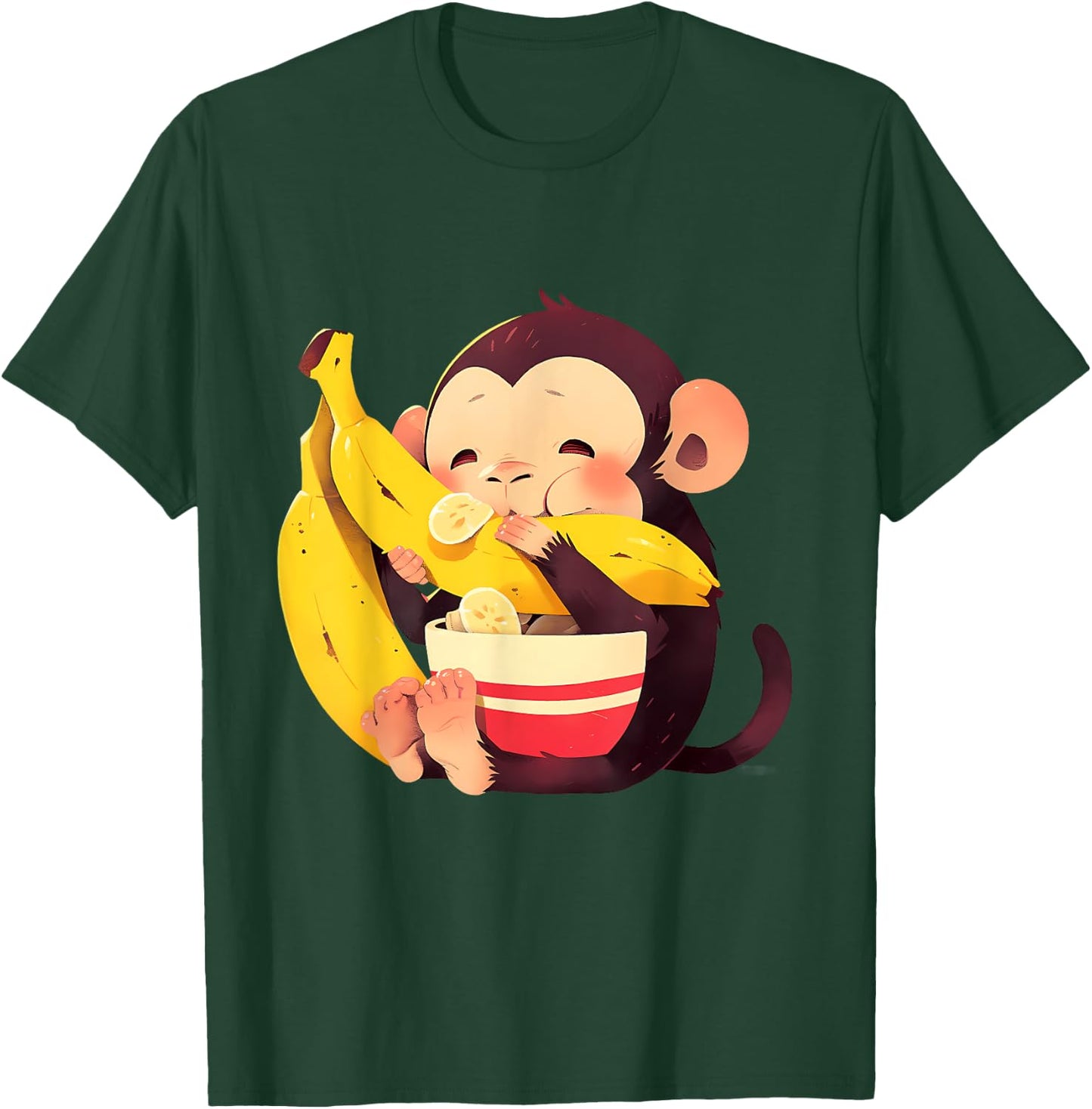 Banana Monkey Cute Monkey Wildlife Drawing Bananas Fruit T-Shirt - T-Shirt | Forest