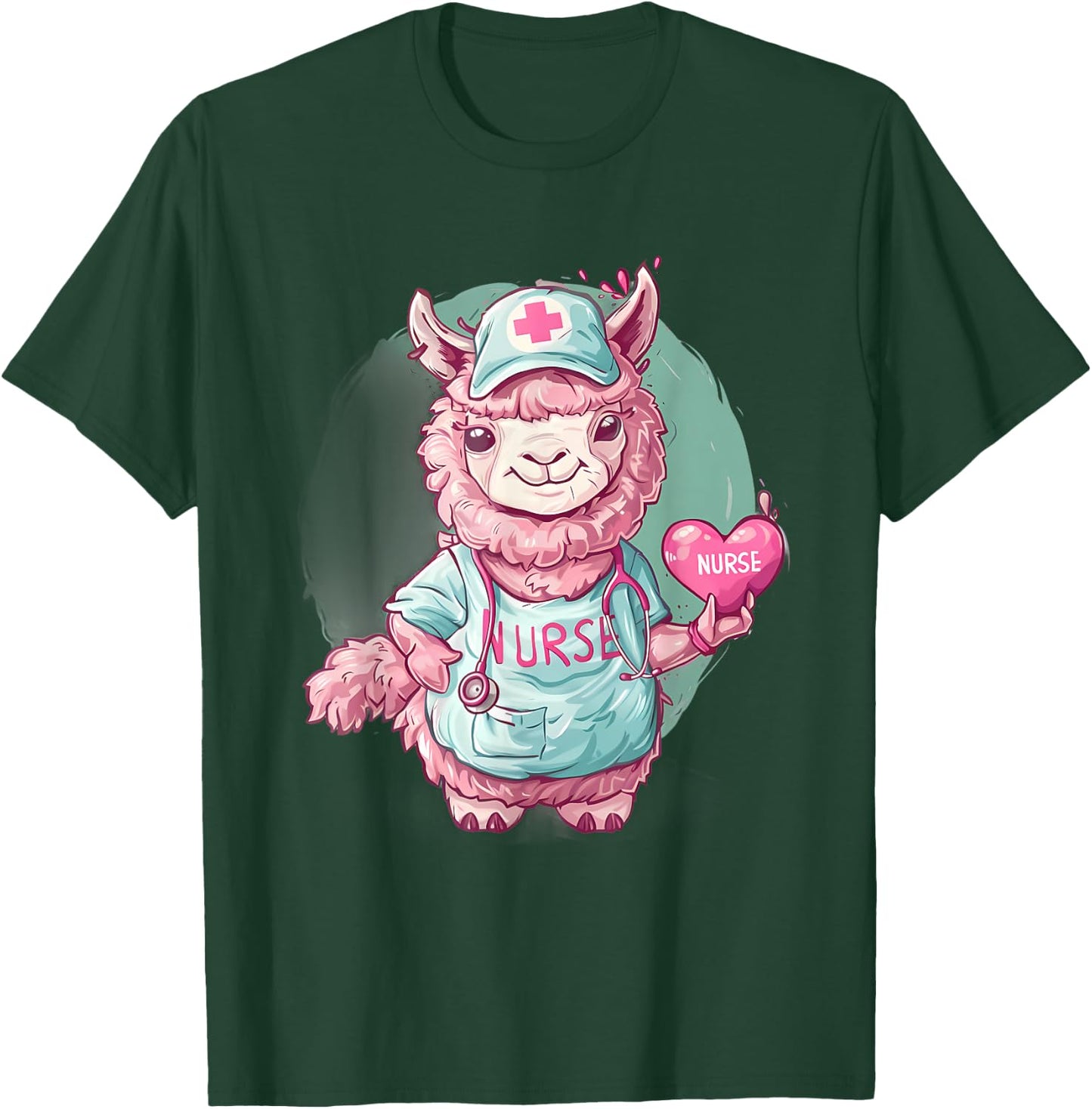 Alpaca Nurse Healthcare Nursing Stethoscope Doctor Alpaca T-Shirt - T-Shirt | Forest