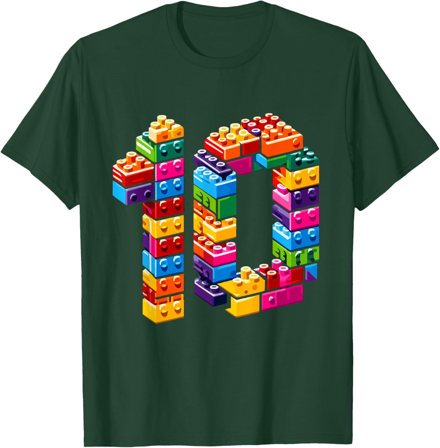 10 Year Old Blocks Building Master Builder 10th Birthday Boy T-Shirt - T-Shirt | Forest
