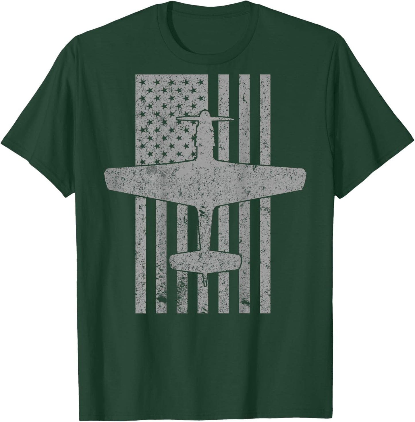 P-51 Mustang WWII Fighter Airplane Vintage Flag | BACK PRINT T-Shirt - T-Shirt | Forest
