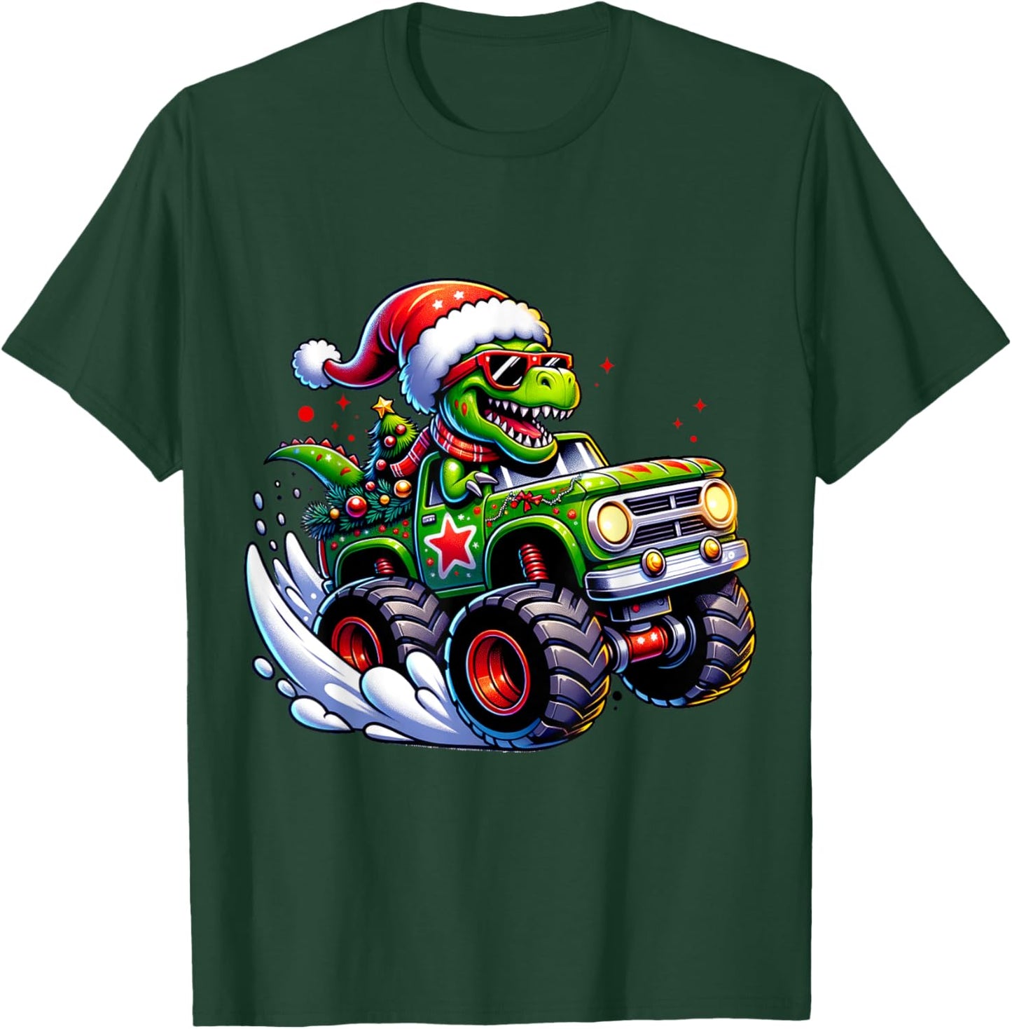 Christmas T Rex Monster Truck Boys Dinosaur Santa Xmas Funny T-Shirt - T-Shirt | Forest