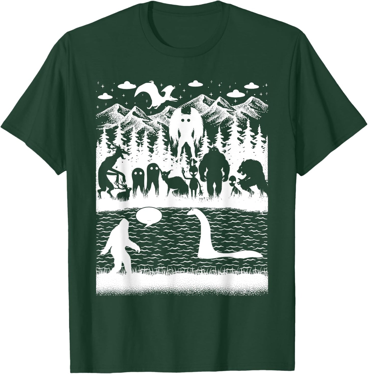 Bigfoot Loch Ness Monster Mothman And Aliens! Funny Cryptid T-Shirt - T-Shirt | Forest