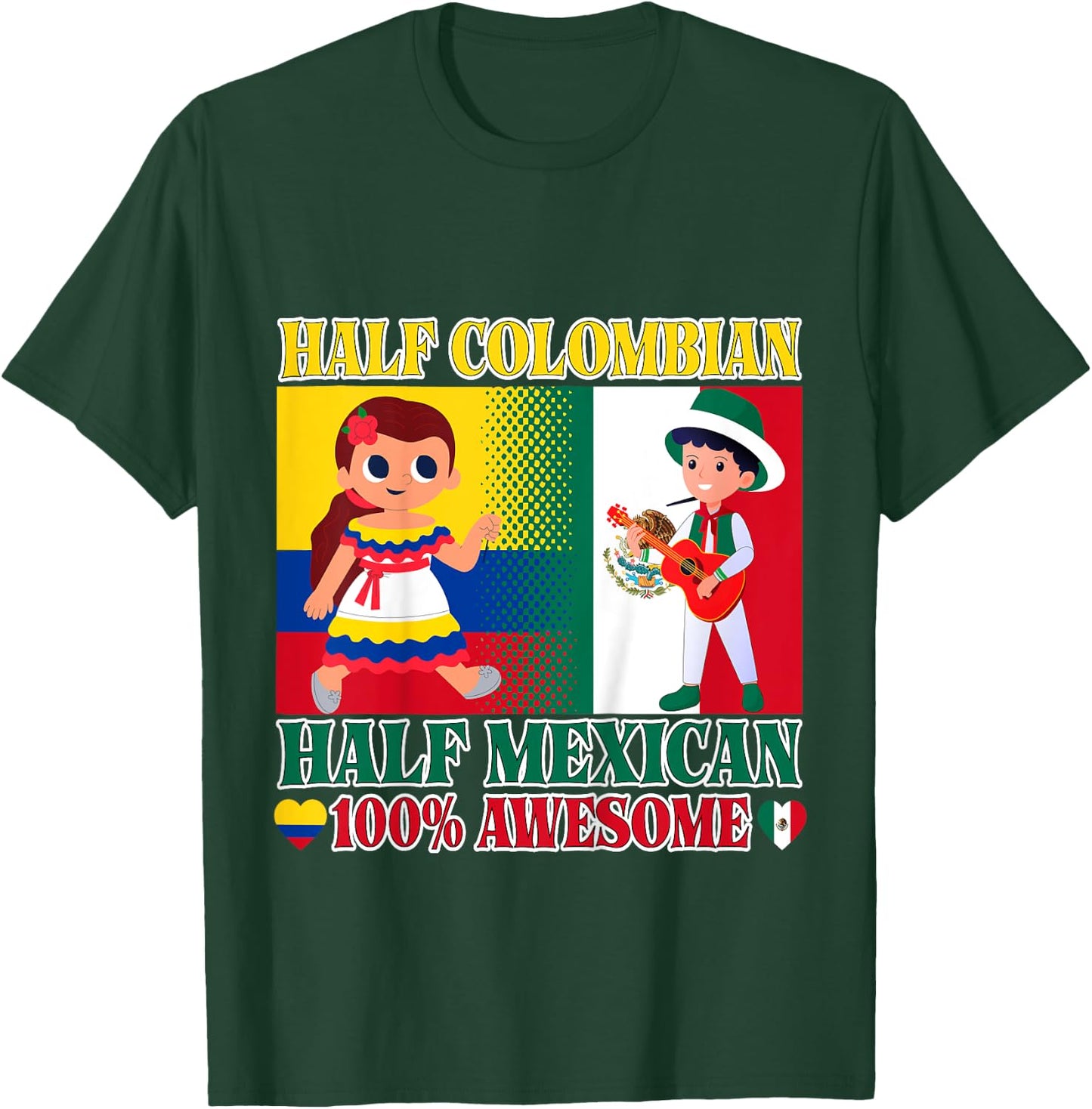 Kids Half Colombian Half Mexican Toddler Mexico Colombia Flag Boy T-Shirt - T-Shirt | Forest