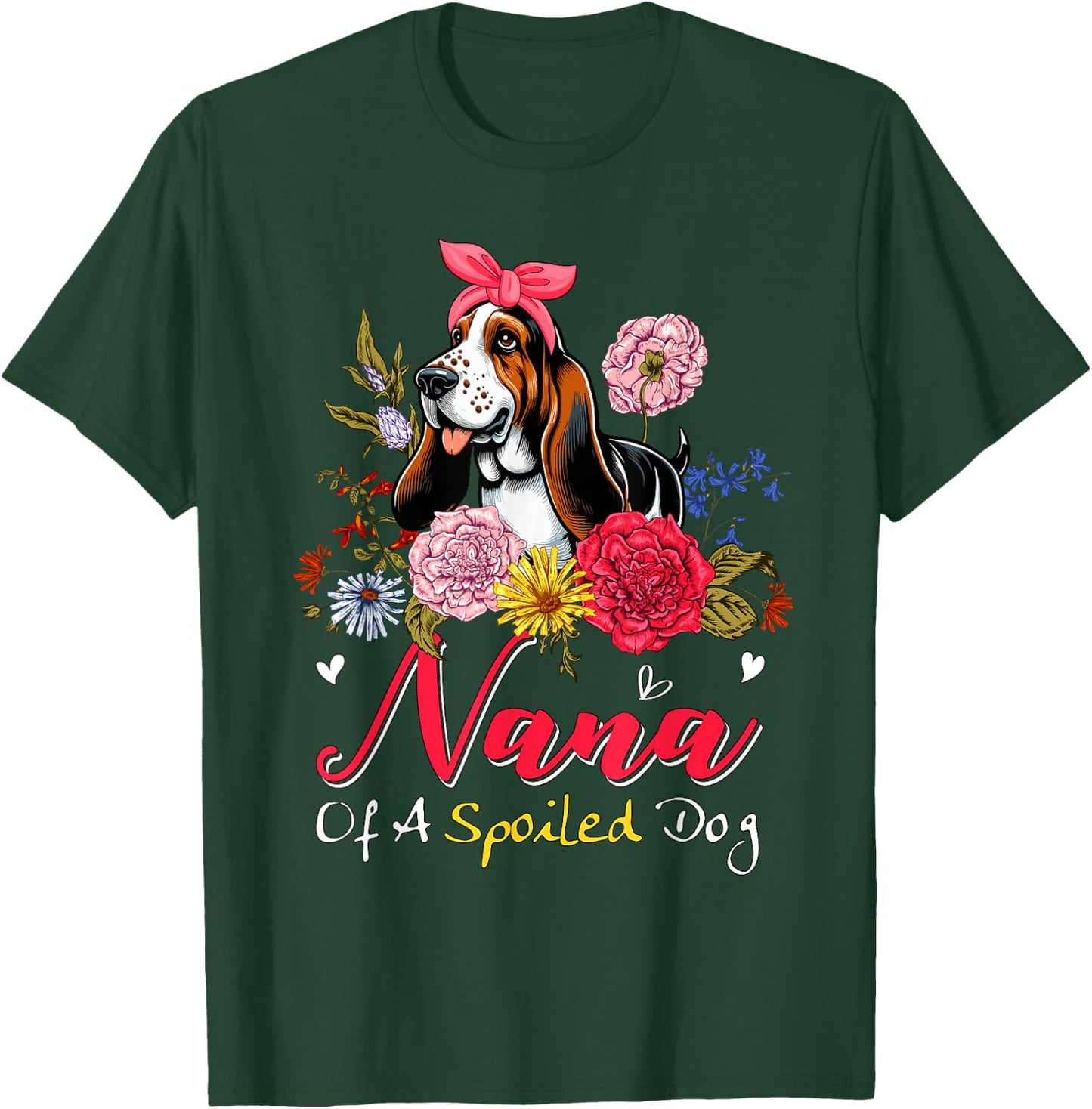 Nana Of A Spoiled Dog Mother's Day Basset Hound Bow Tie Men Women T-Shirt - T-Shirt | Forest