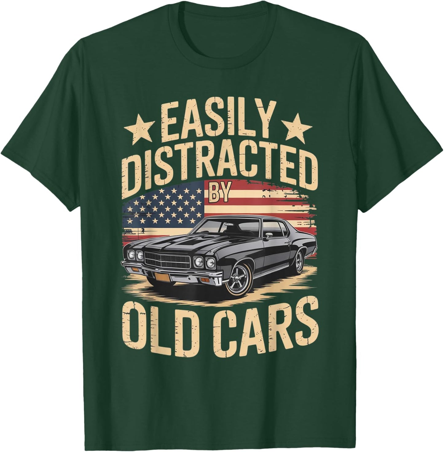 Retro Car Lover Easily Distracted by Old Cars Classic Fans T-Shirt - T-Shirt | Forest