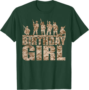Birthday Girl Army Party Military Party Supplies Camo T-Shirt - T-Shirt | Forest