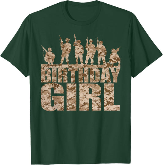 Birthday Girl Army Party Military Party Supplies Camo T-Shirt - T-Shirt | Forest