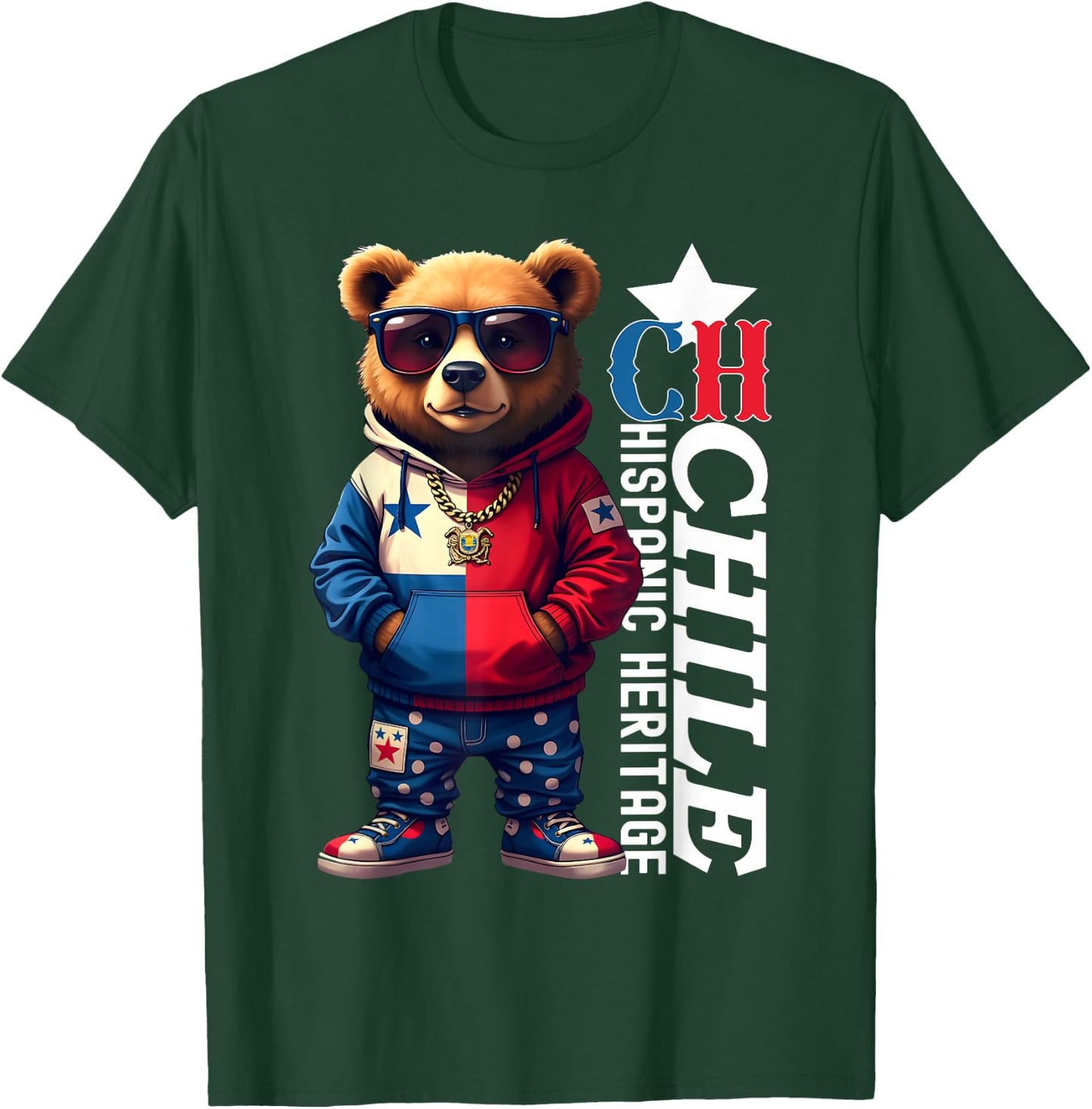 Funny Teddy Bear Chile Flag Hispanic Heritage Chilean Kids T-Shirt - T-Shirt | Forest