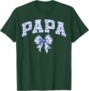 Papa Coquette Toile Blue Bow Floral Family Matching T-Shirt - T-Shirt | Forest
