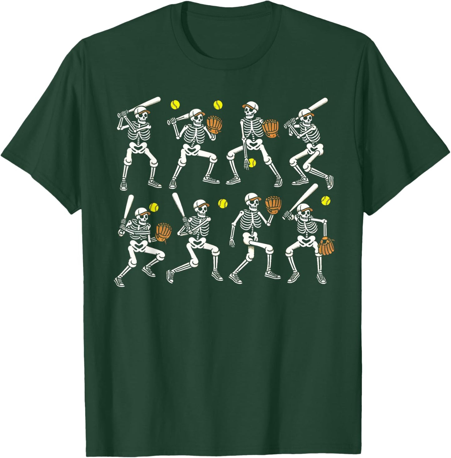Funny Halloween Softball Skeletons Play Softball Boys Kids T-Shirt - T-Shirt | Forest