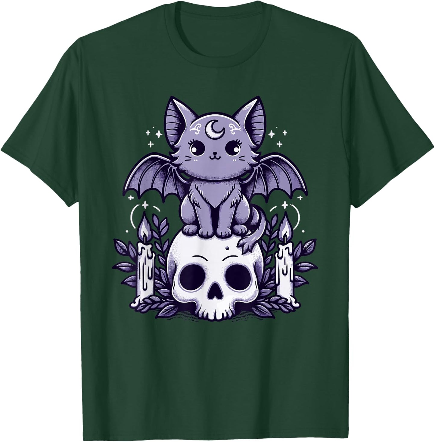 Kawaii Pastel Goth Cute Creepy Cat Bat Skeleton T-Shirt - T-Shirt | Forest