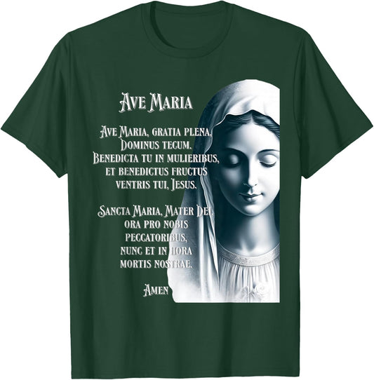 Latin Hail Mary Blessed Mother Rosary Prayer T-Shirt - T-Shirt | Forest
