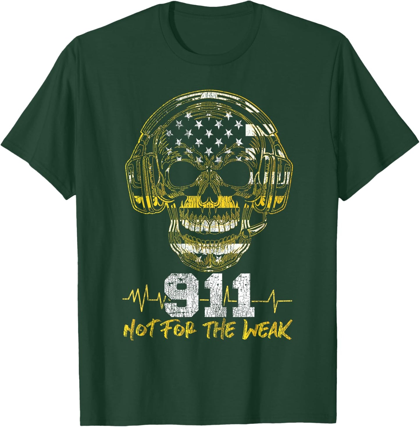 911 Dispatcher Thin Gold Yellow Line American Flag Skull Xxx T-Shirt - T-Shirt | Forest