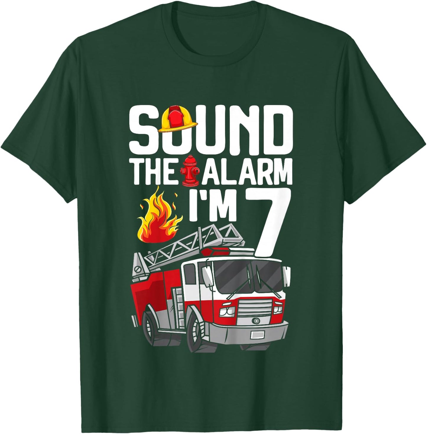 7 Years Old Firefighter 7th Birthday Boy Fire Truck Toddler T-Shirt - T-Shirt | Forest