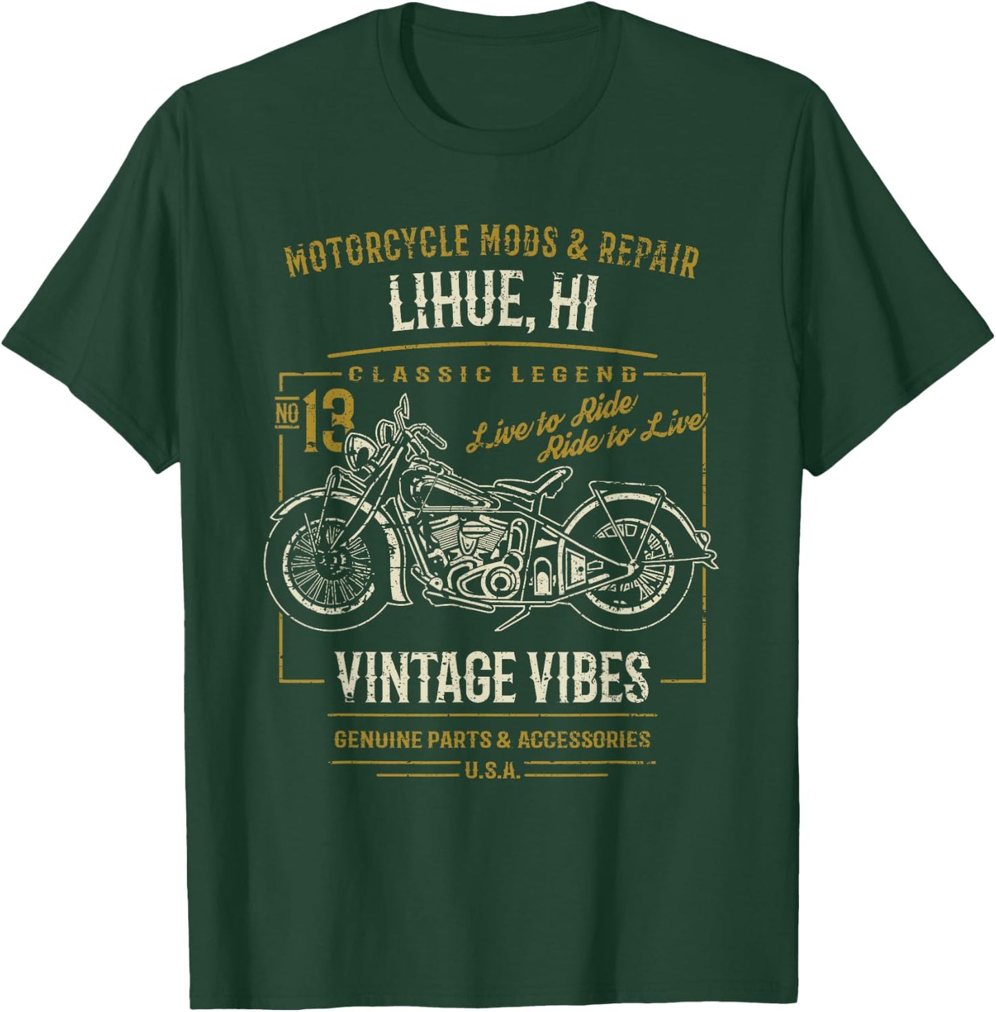 Lihue Hawaii USA Retro Distressed Style Motorcycle Design T-Shirt - T-Shirt | Forest