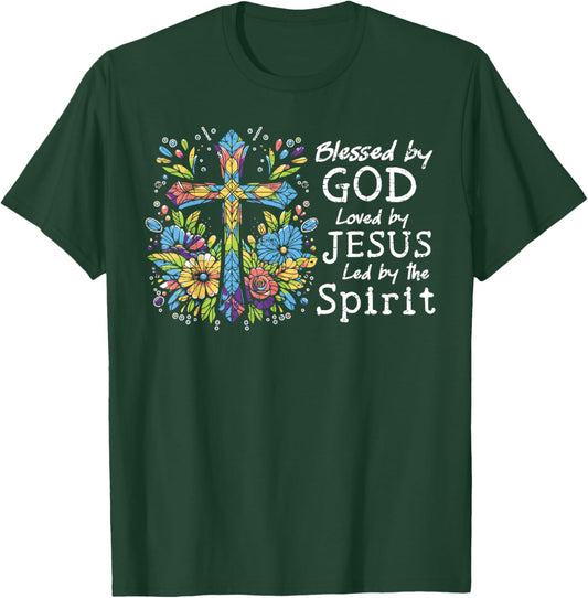 Blessed by God Loved by Jesus Christian Cute Butterfly T-Shirt - T-Shirt | Forest