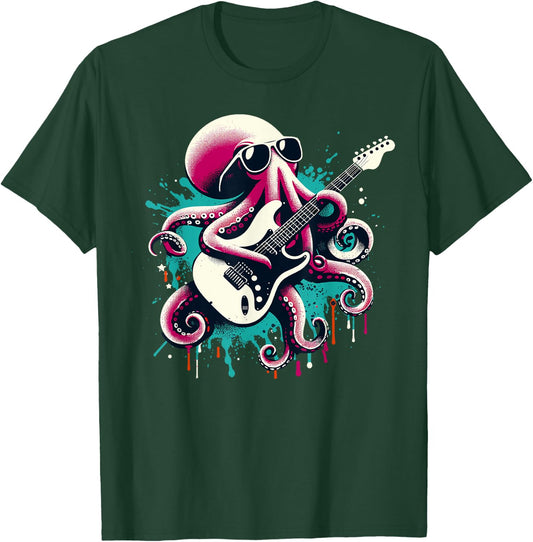 Guitar Octopus Novelty Rock Music Band Concert Funny Guitar T-Shirt - T-Shirt | Forest