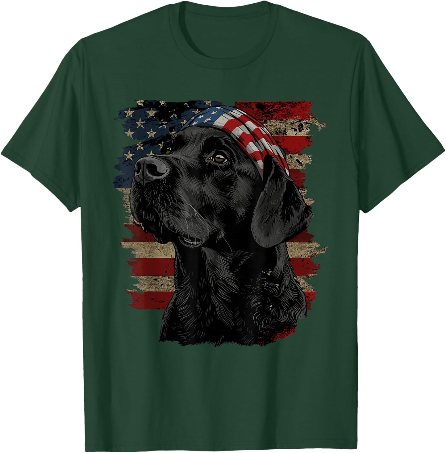 Black Labrador Patriotic Lab 4th of July USA American Flag T-Shirt - T-Shirt | Forest