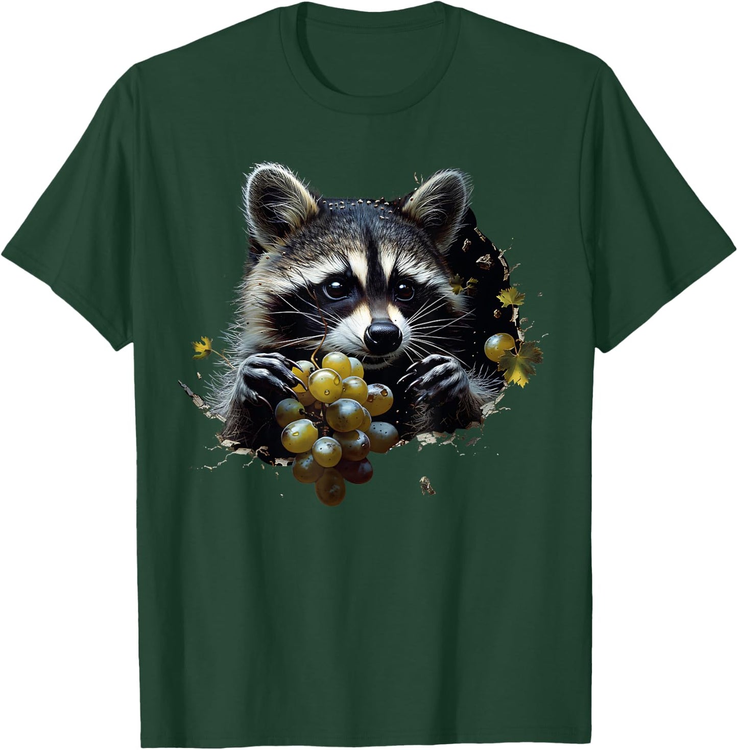 Funny Raccoon Tearing Through Grapes T-Shirt - T-Shirt | Forest
