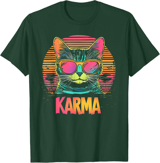 Vintage Cat Karma lovers For Teens Girls Women Men T-Shirt - T-Shirt | Forest