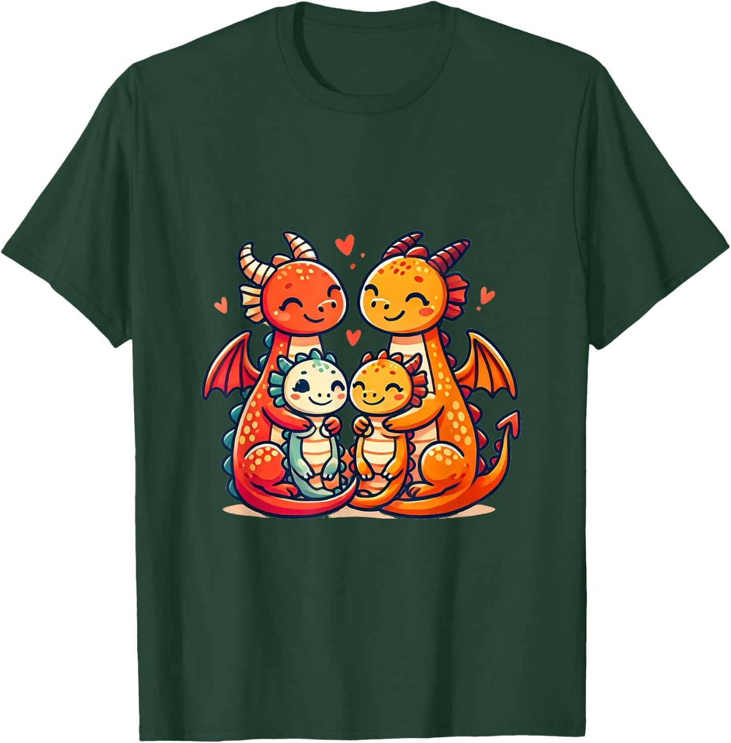 Loving Dragon Family Mother And Father With Two Children T-Shirt - T-Shirt | Forest