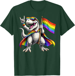 Rainbow Dinosaur Pride LGBT Flag Colorful Men Women Kid T-Shirt - T-Shirt | Forest